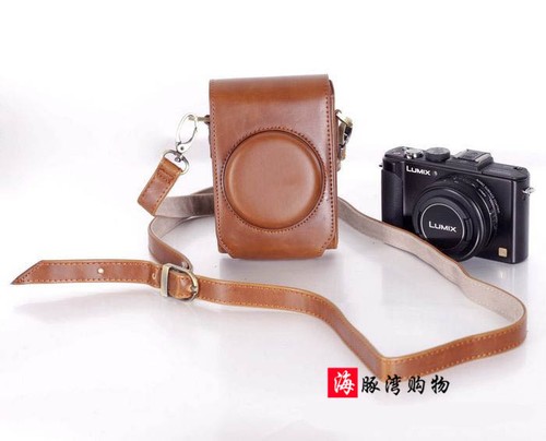 Brown leather camera case bag - camera,